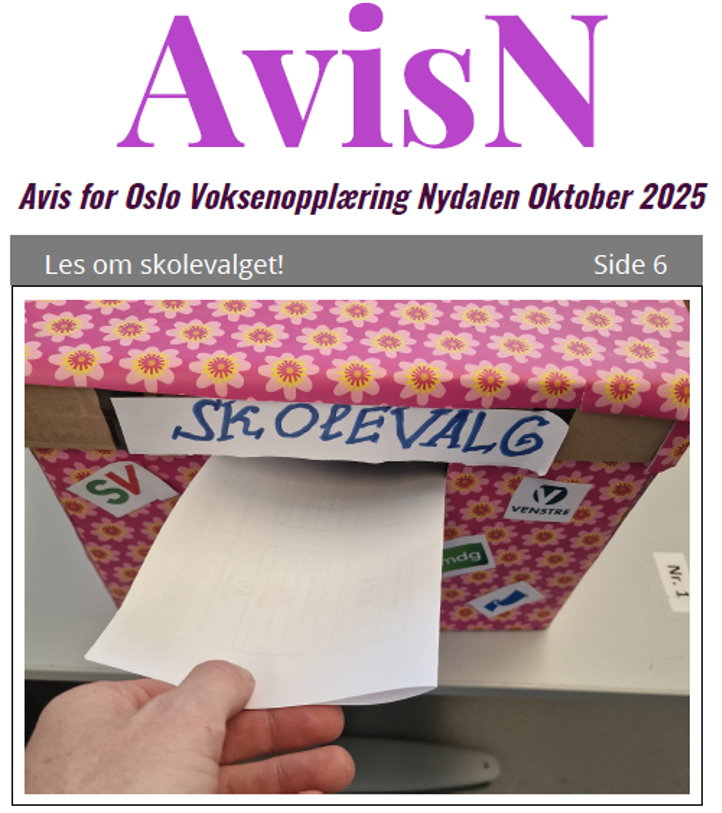 Forsiden av AvisN for oktober. Et bilde av en hånd som legger en valgseddel i en valgurne. 