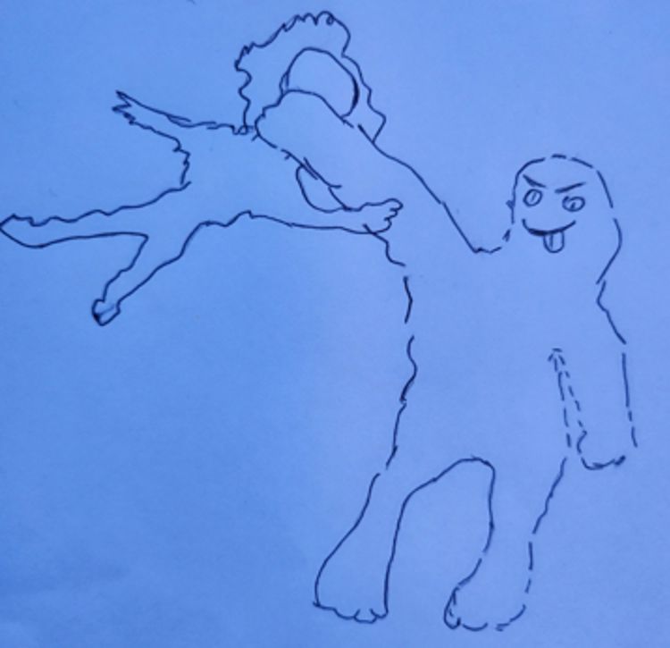 En tegning av en figur som holder et menneske rundt halsen.